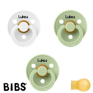 BIBS Colour Sutter med navn str2, 2 Pistachio, 1 White, Runde latex